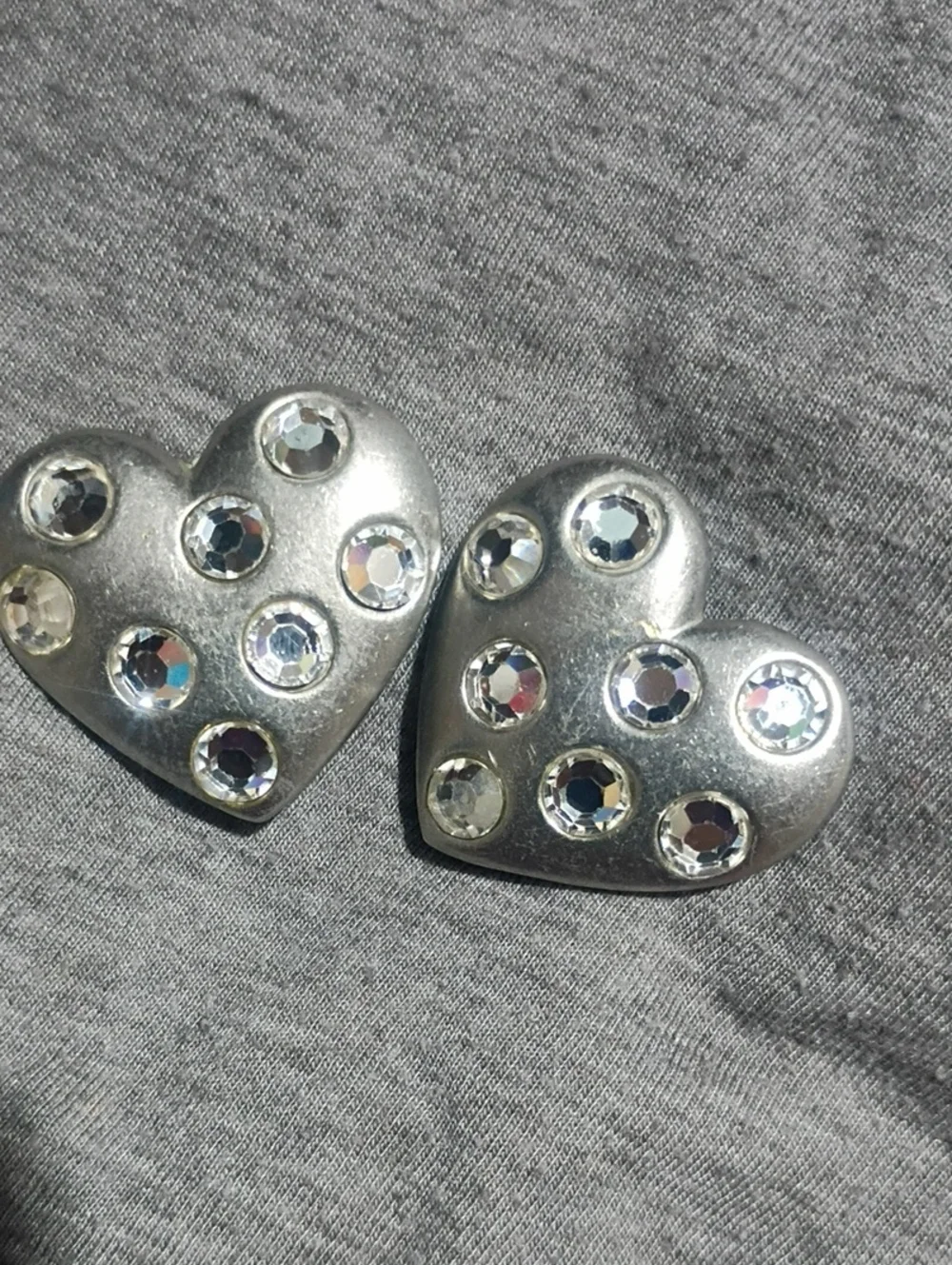 Silver Heart Crystal Stud Earrings - Women's Jewelry